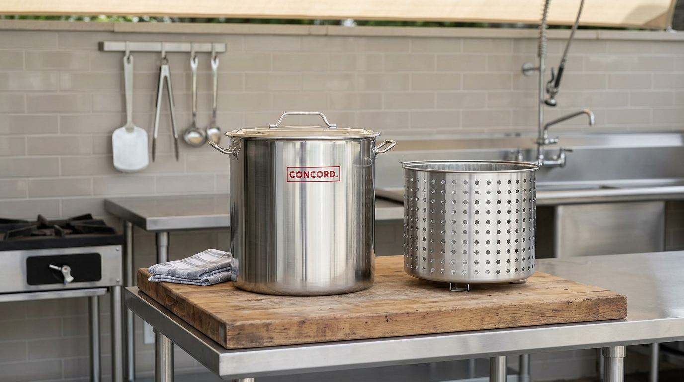 CONCORD stainless steel stock pot with steamer basket and lid