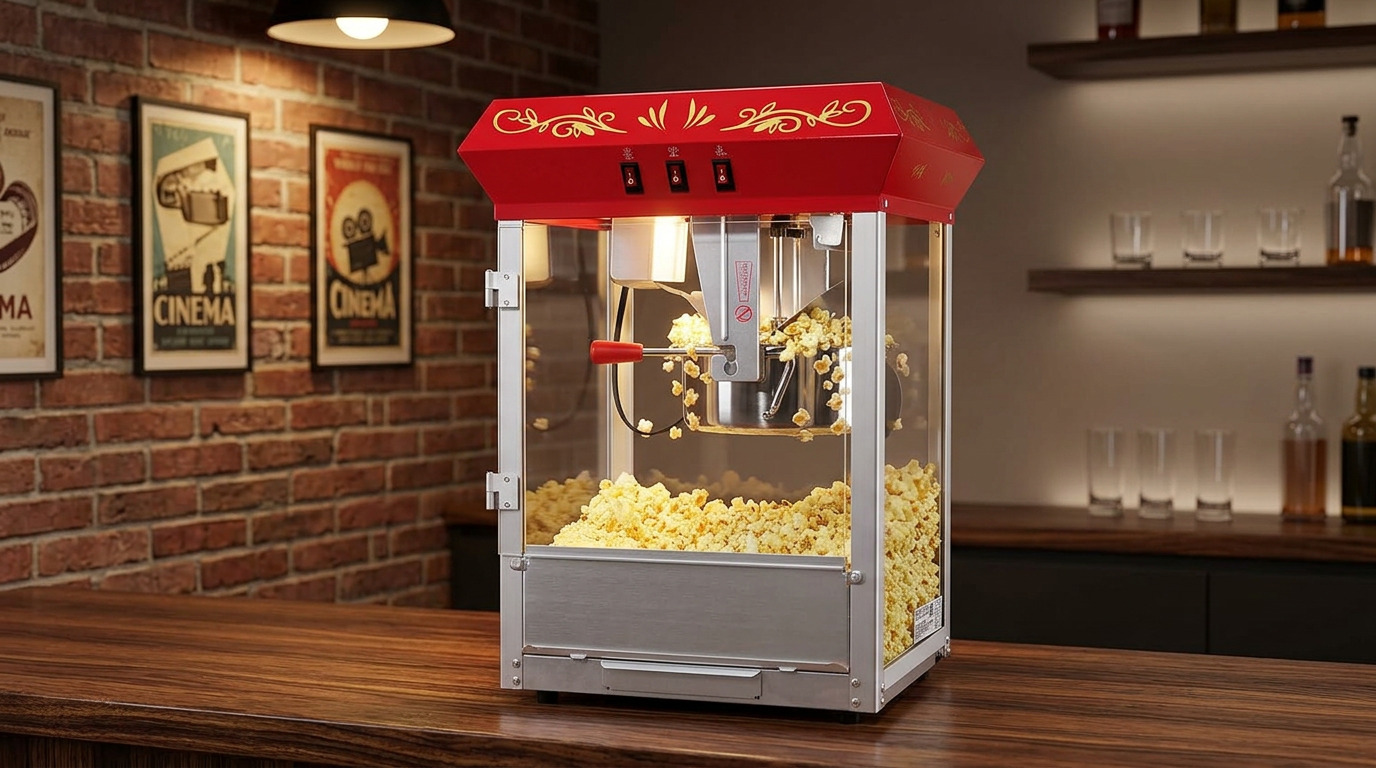 Illustration of the Great Northern popcorn machine in a home theater bar