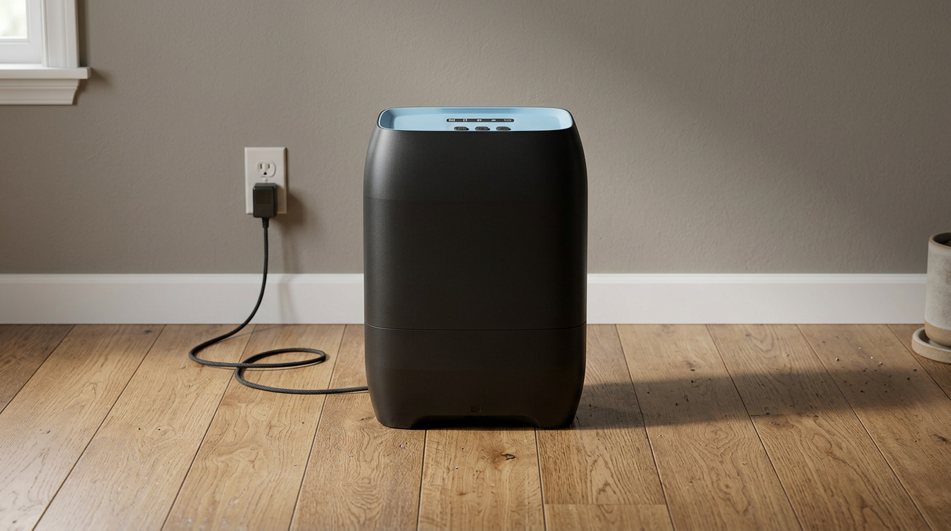 Hiwoor touchless vacuum dustpan plugged in against a wall