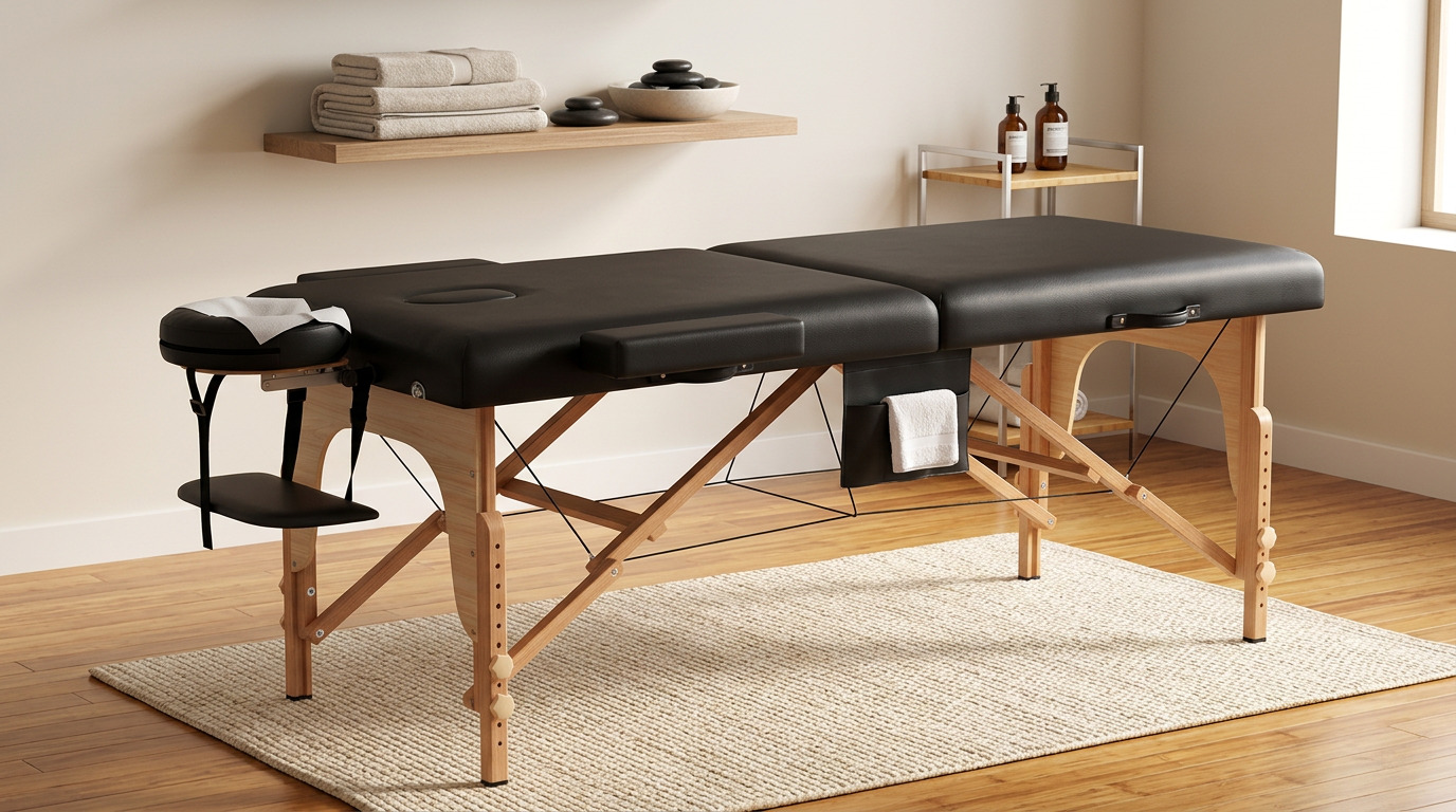Illustration of the KCC massage table set up in a calm treatment room